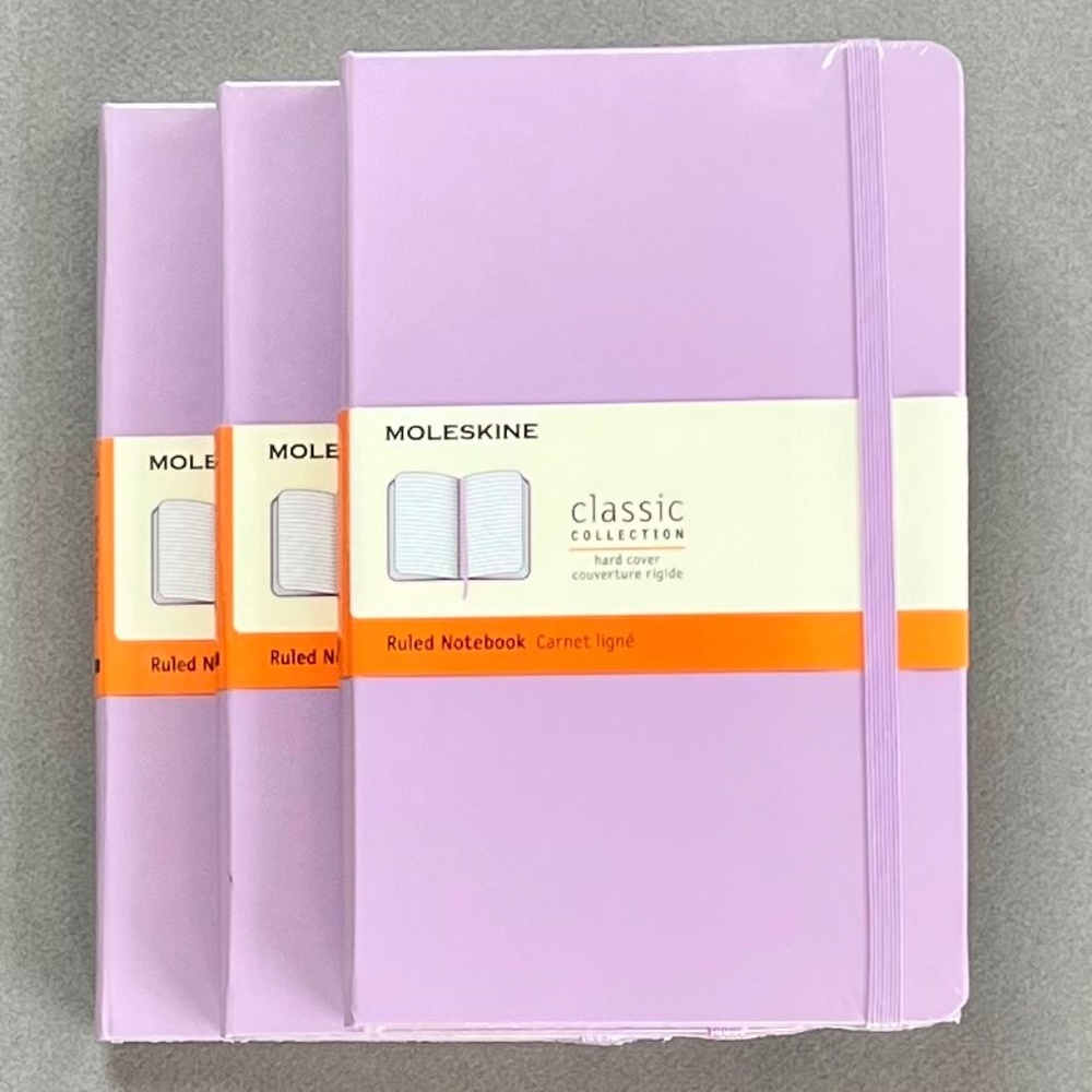 3 Moleskine Classic Collection Hardcover Ruled Notebooks, NWT Lilac, 5"x8.25"